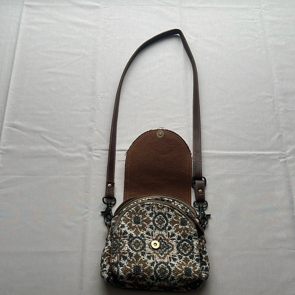 Myra Cowhide and Canvass Purse with Adjustable Shoulder Strap - Picture 2 of 5